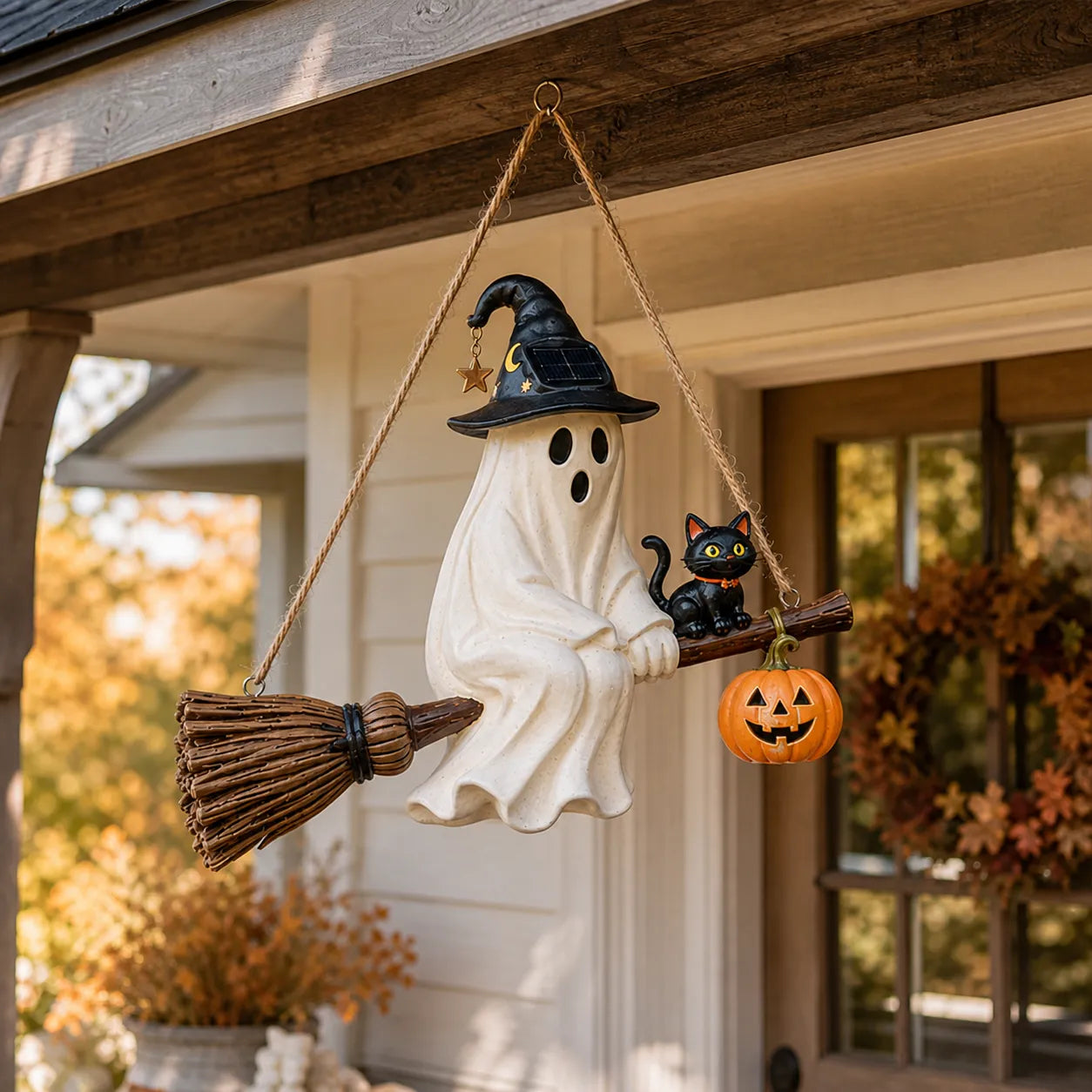 👻Cute Solar Ghost Witch Broom Hanging Light✨