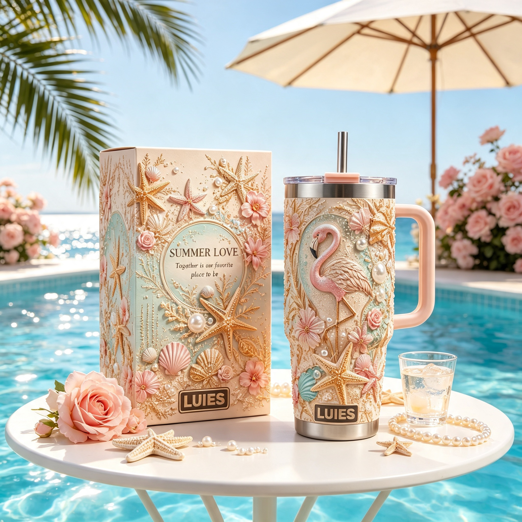 ✨Personalized Pink Flamingo Hibiscus 40oz Handle Tumbler🌺