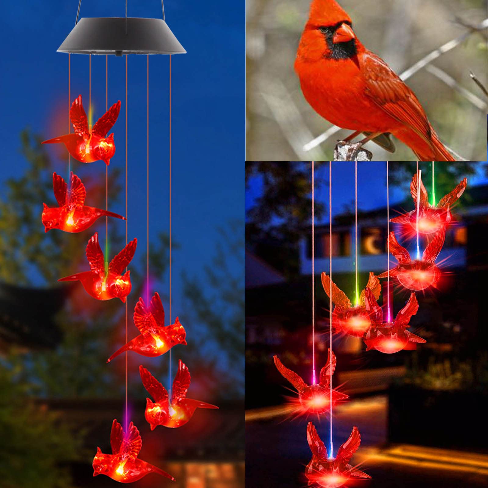 Solar Cardinal Wind Chime Light