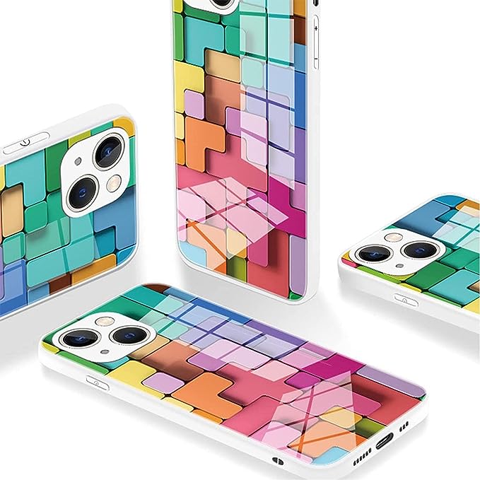 2023 New Flat 3D Square Pattern Glass Case Cover for iPhone