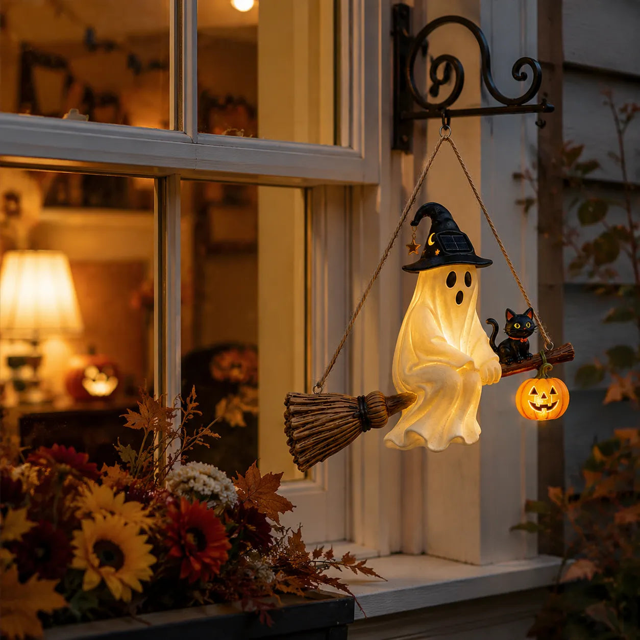 👻Cute Solar Ghost Witch Broom Hanging Light✨