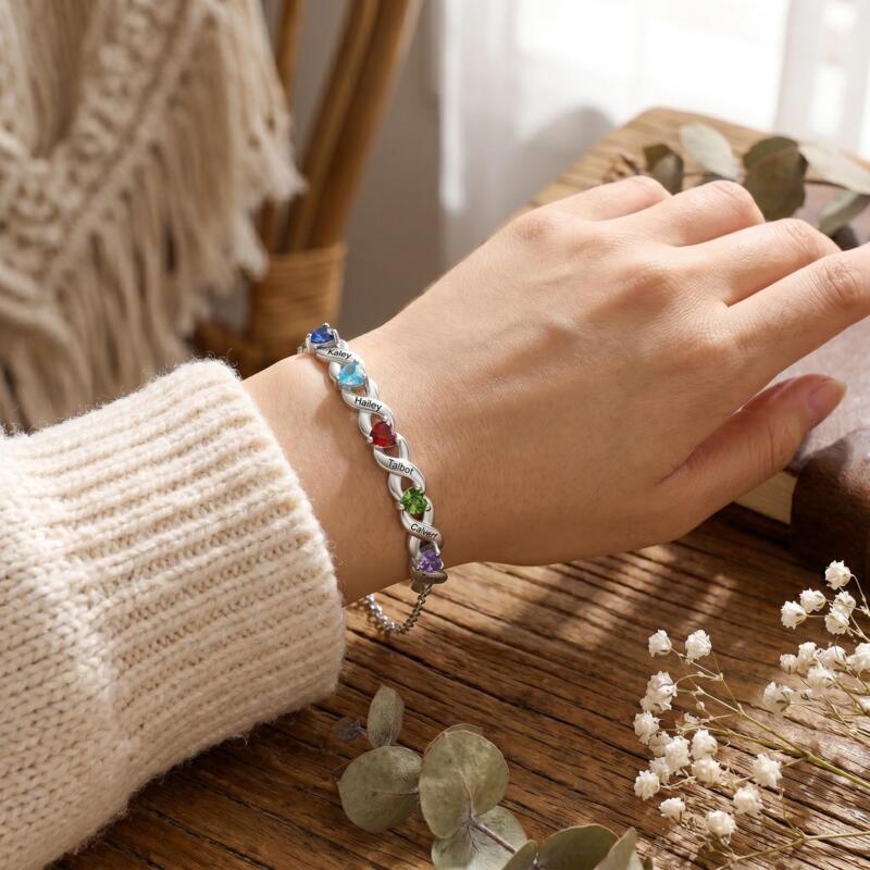 Personalized Birthstone Bracelet for Her, Custom 2-7 Names Bracelet, Infinity Bracelet, Gift for Mom, Sister,Family Jewelry