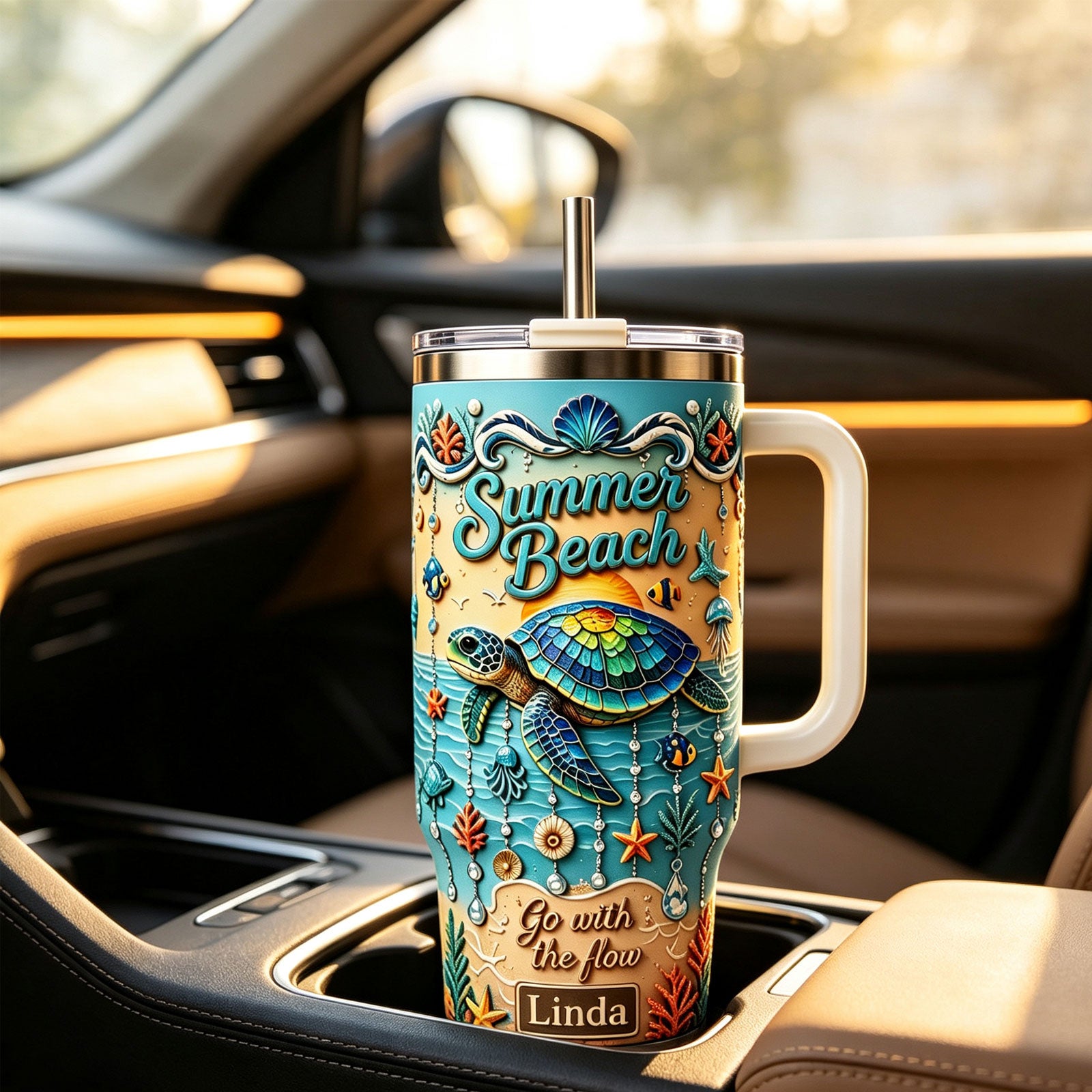 🐢🌊Personalized Summer Beach Sea Turtle Tumbler🥤