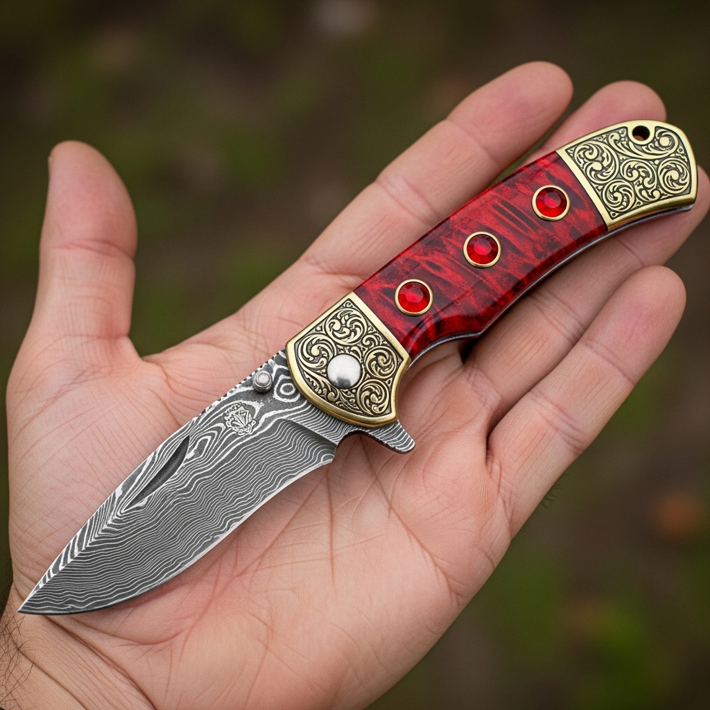 Evil Eye Damascus Folding Knives