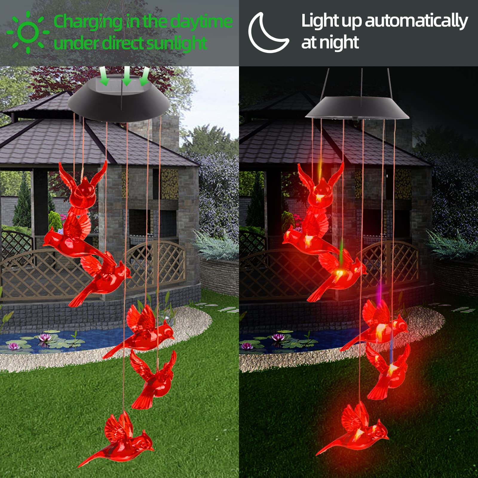 Solar Cardinal Wind Chime Light