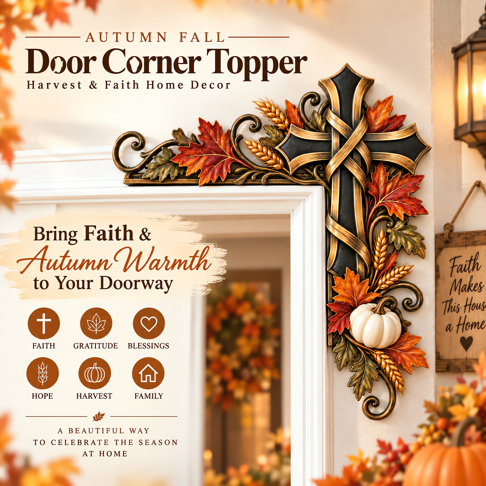 🍁 Autumn Door Corner Topper Set Bring Faith —— Gratitude & Harvest Warmth Home ✝️🍂