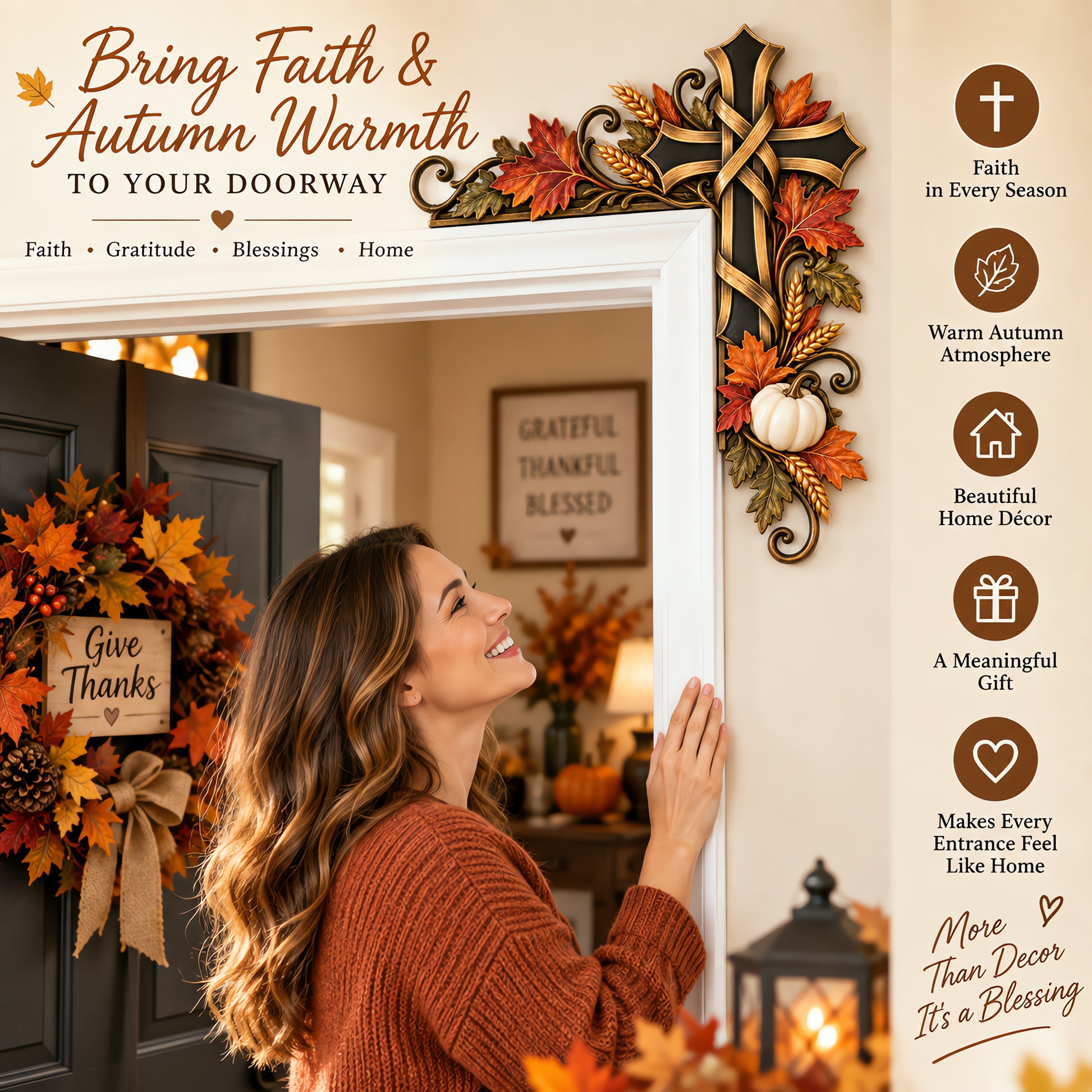 🍁 Autumn Door Corner Topper Set Bring Faith —— Gratitude & Harvest Warmth Home ✝️🍂