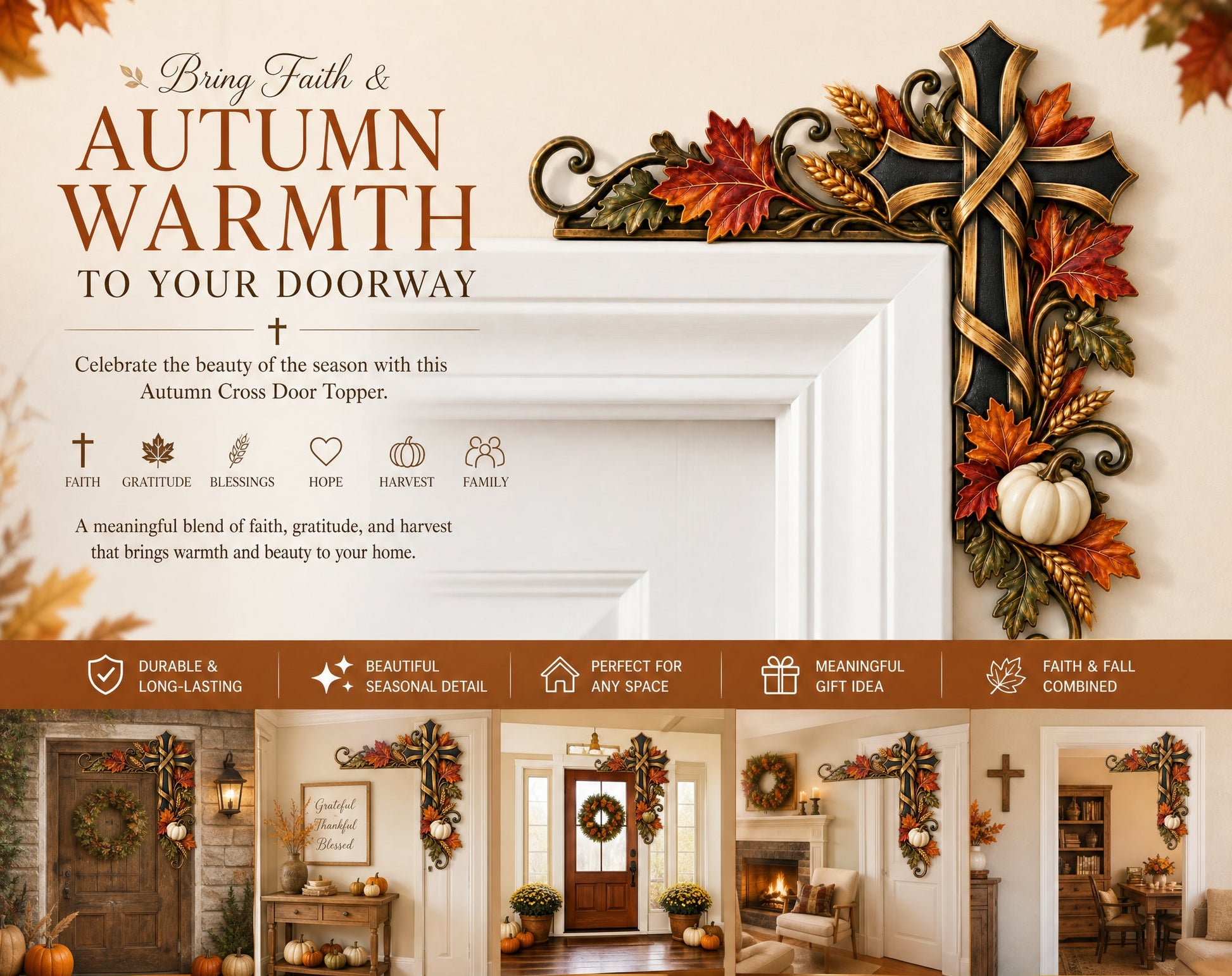 🍁 Autumn Door Corner Topper Set Bring Faith —— Gratitude & Harvest Warmth Home ✝️🍂