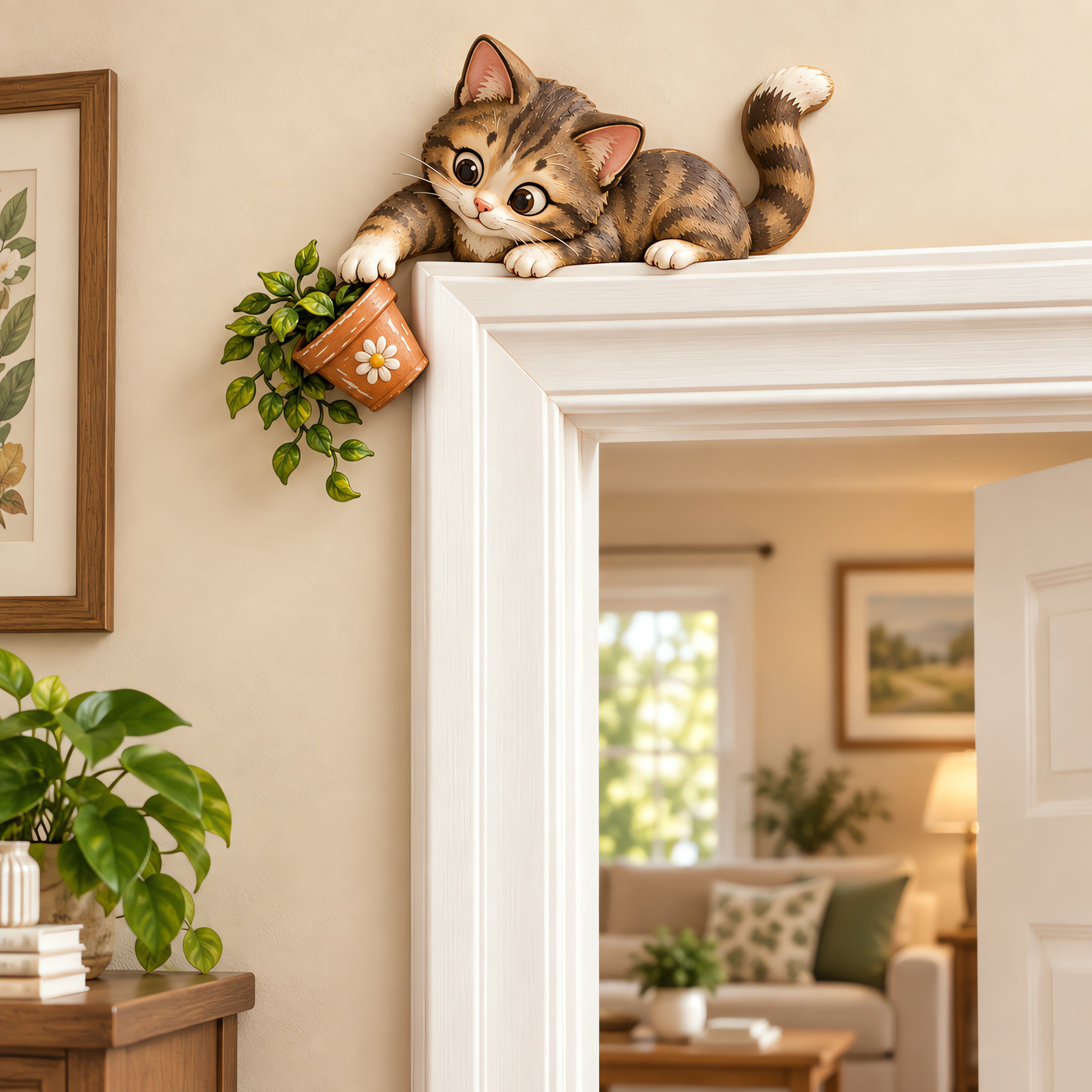 🐱 Cute Tabby Cat Door Frame Decor | 3 Whimsical Resin Cat Ornaments ✨