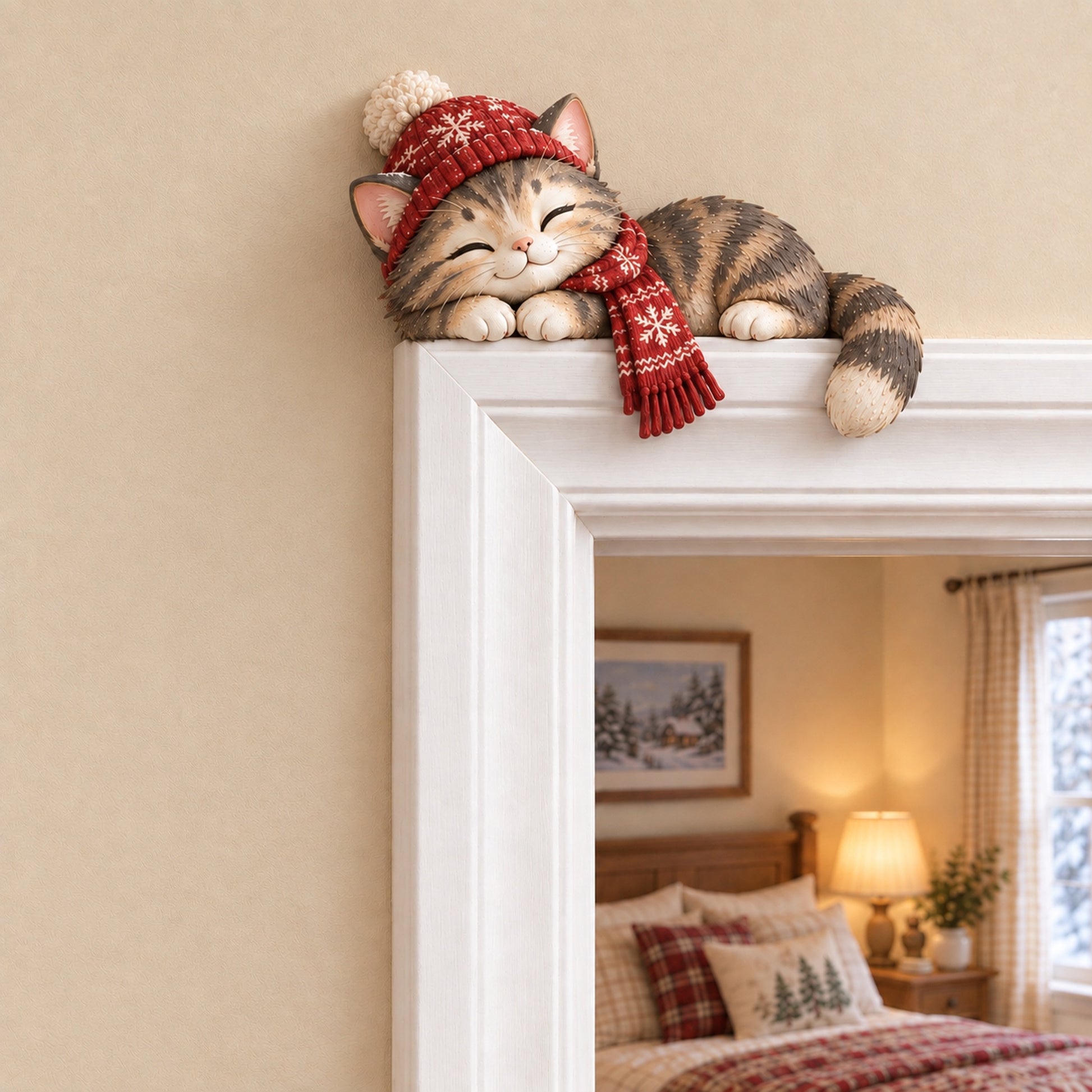 🐱 Cute Tabby Cat Door Frame Decor | 3 Whimsical Resin Cat Ornaments ✨