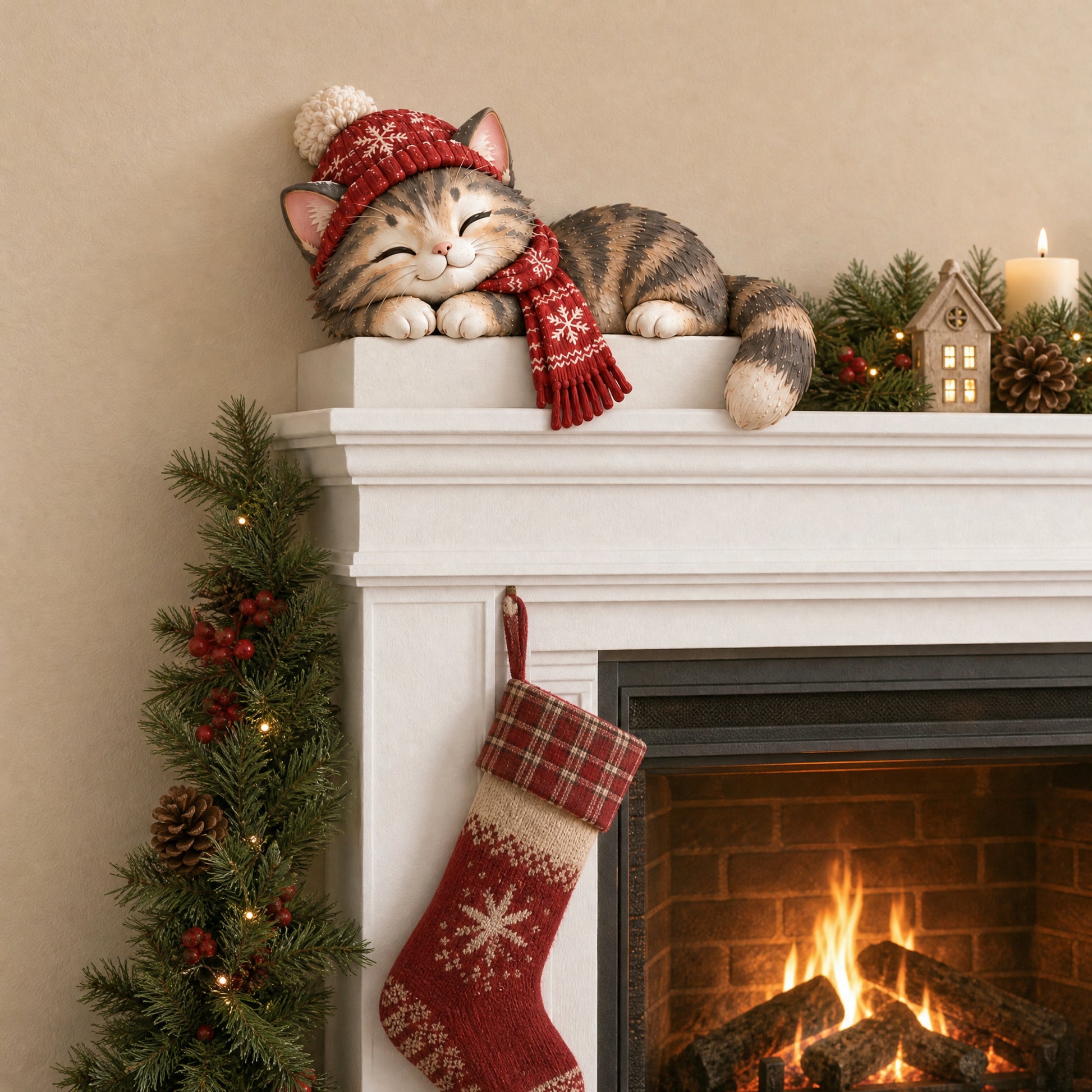 🐱 Cute Tabby Cat Door Frame Decor | 3 Whimsical Resin Cat Ornaments ✨
