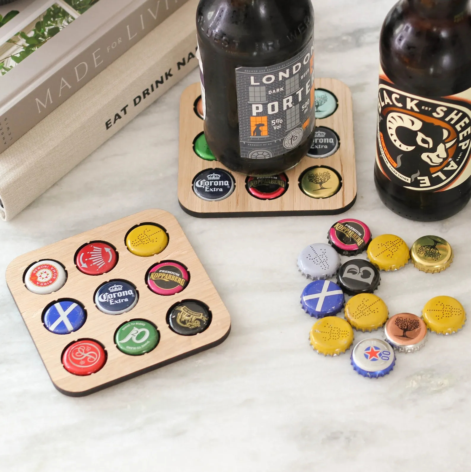 🍺Wooden Beer Cap Collector Coaster