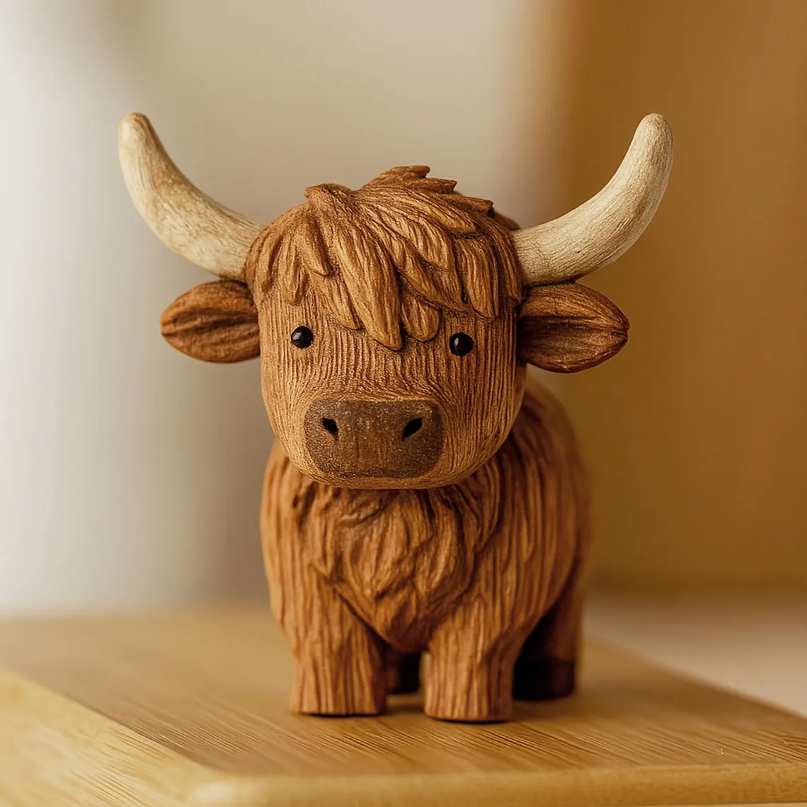 Hand Carving Wooden Highland Cow