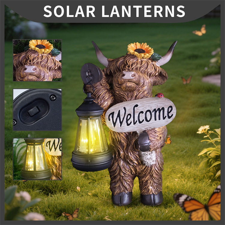 Solar Highland Cow Outdoor Statue with Lantern💡🐮 