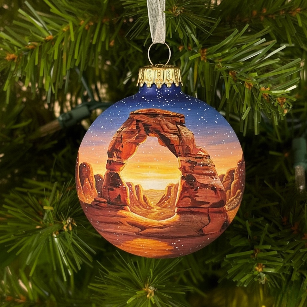 🌎 American Natural Wonders Collection – Hand-Painted Glass Christmas Ornaments
