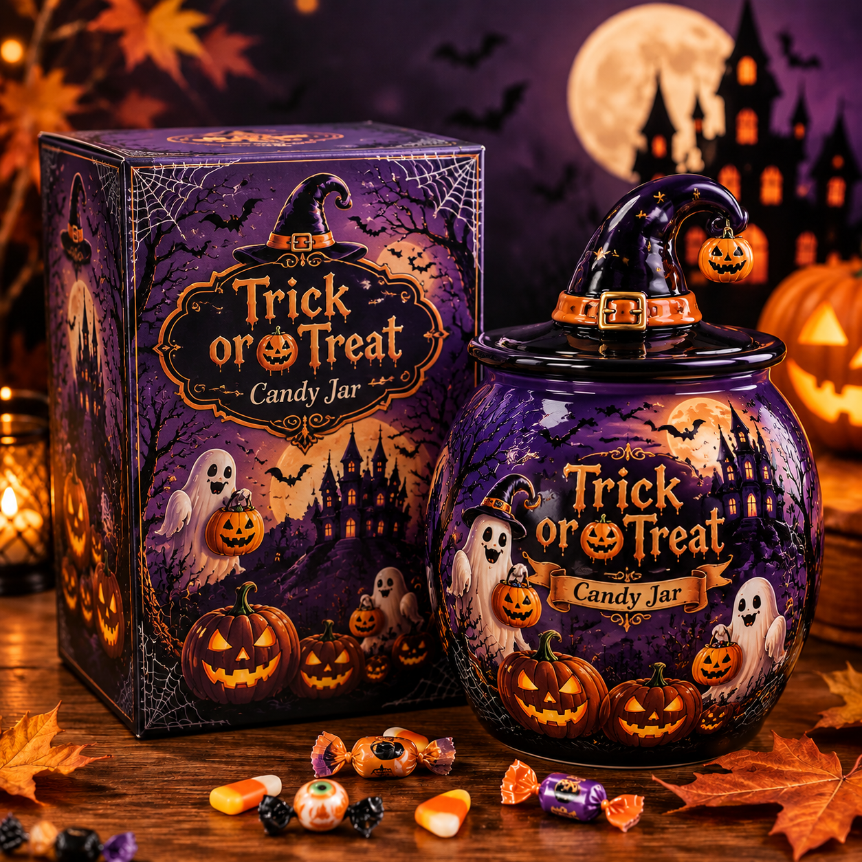Personalized Halloween Trick Or Treat Candy Jar 🎃👻