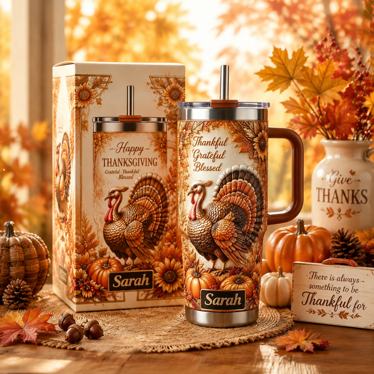 Personalized Happy Thanksgiving Turkey Tumbler 🦃🍁