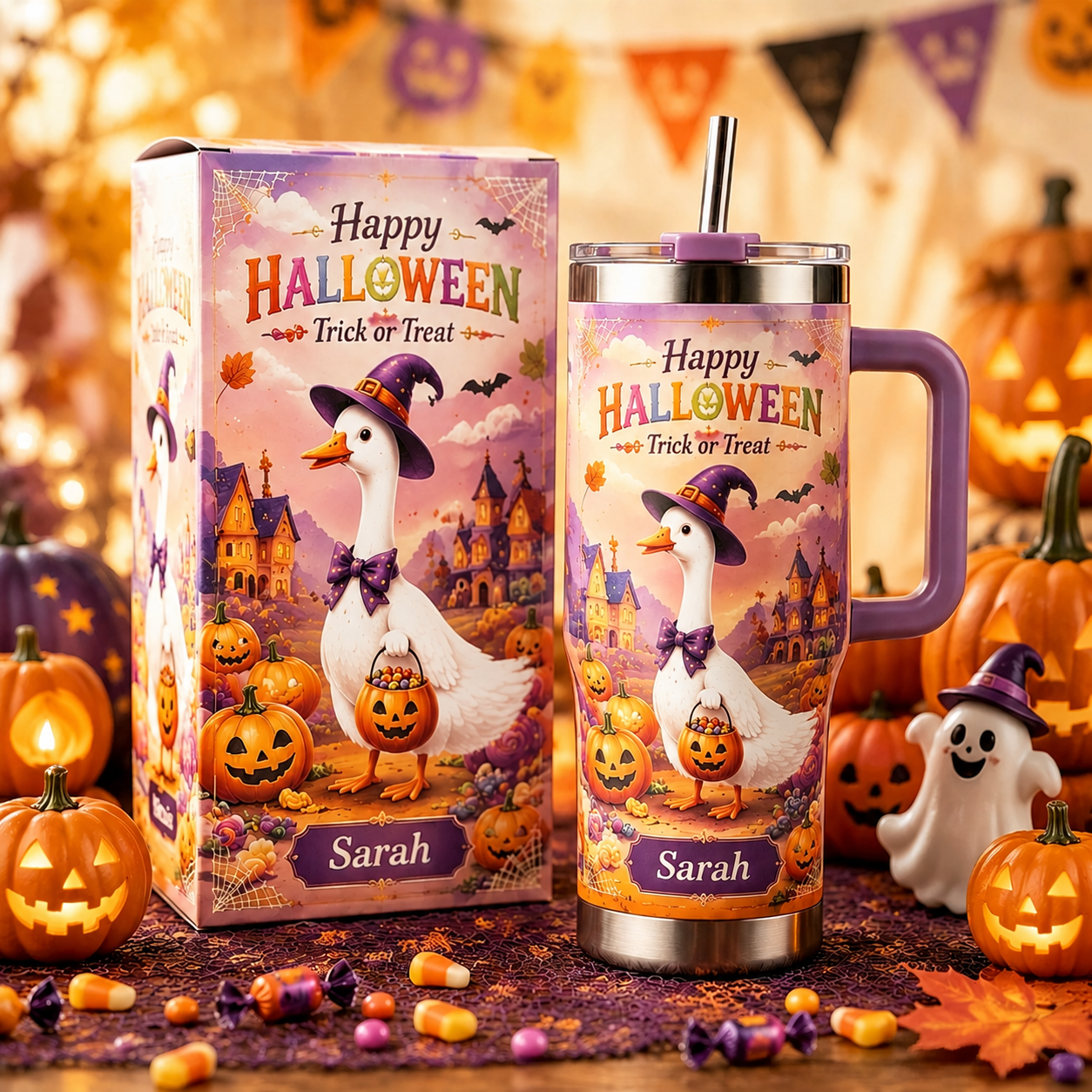 Personalized Halloween Witch Duck Tumbler 🦆🎃