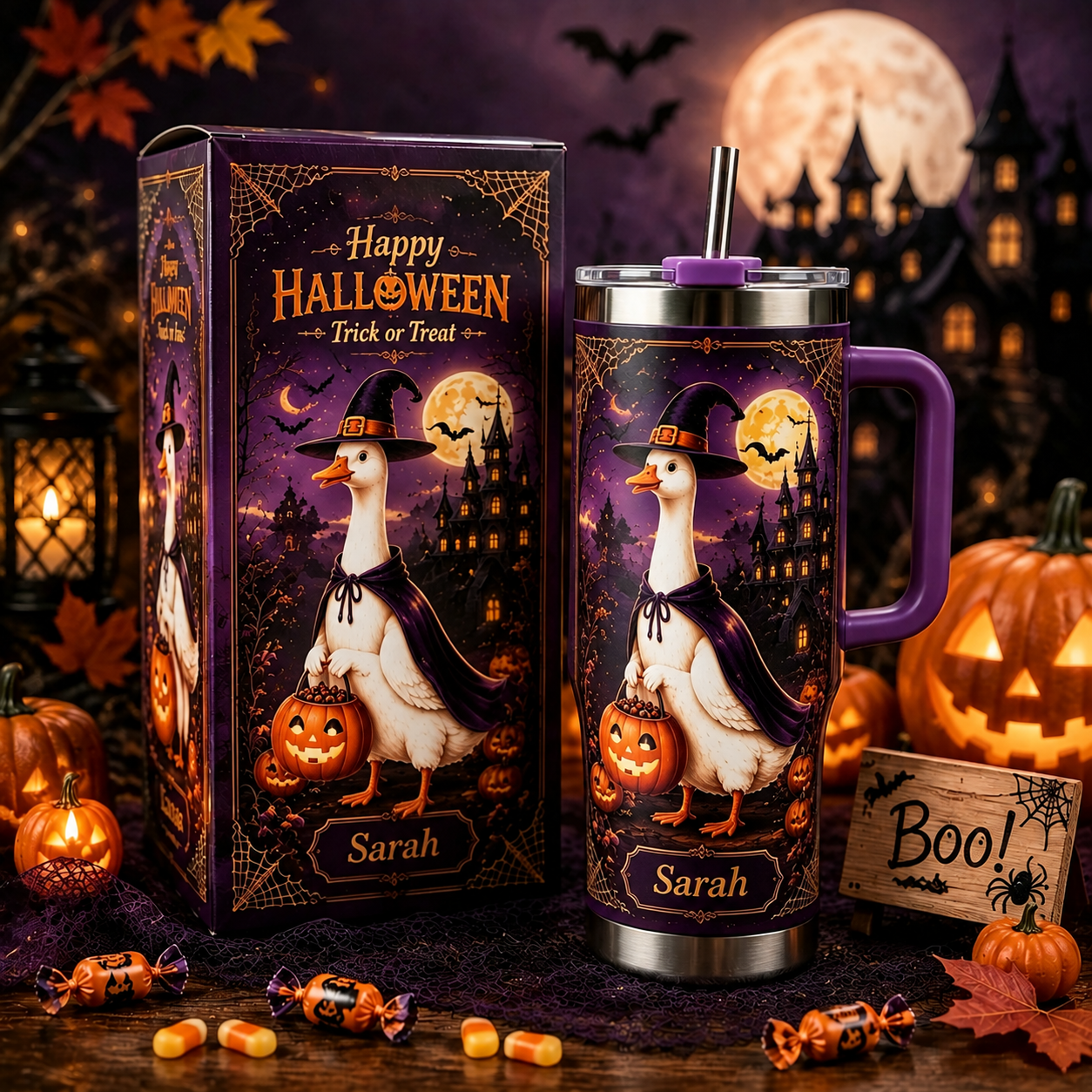 Personalized Halloween Witch Duck Tumbler 🦆🎃