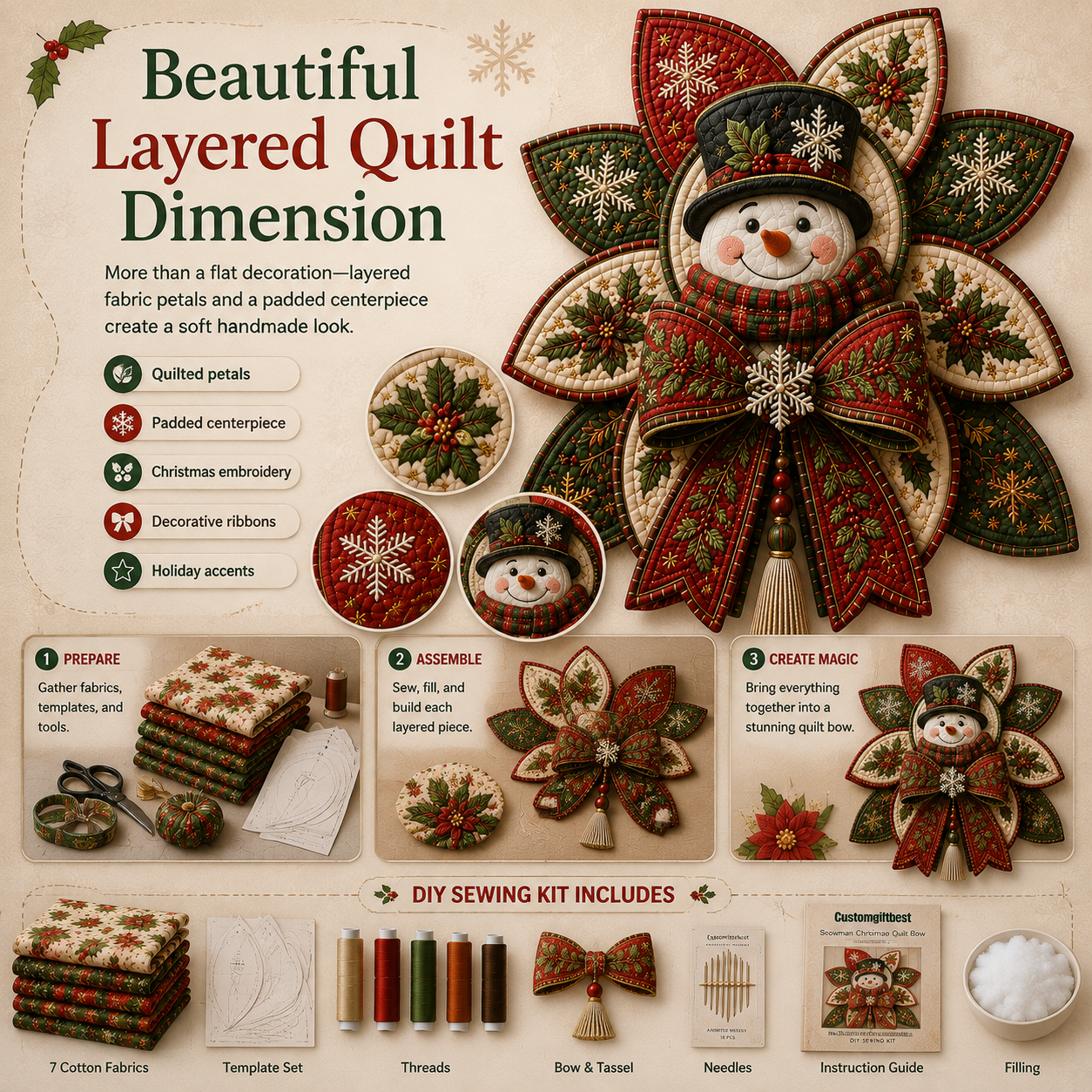 Christmas DIY Quilt Bow Sewing Kit 🎄