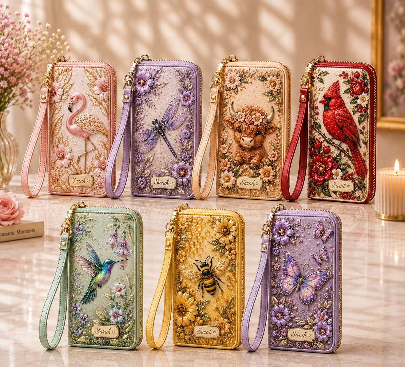 Personalized Floral & Wildlife Wristlet Wallet 🌸🦋
