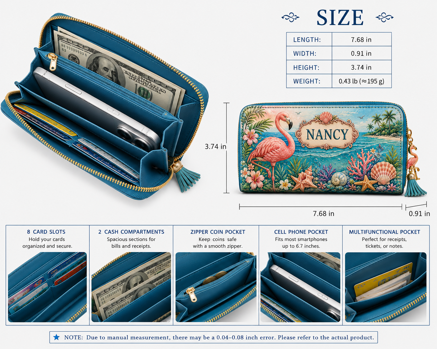 Personalized Ocean Life Zip-Around Wristlet Wallet 🌊🐢