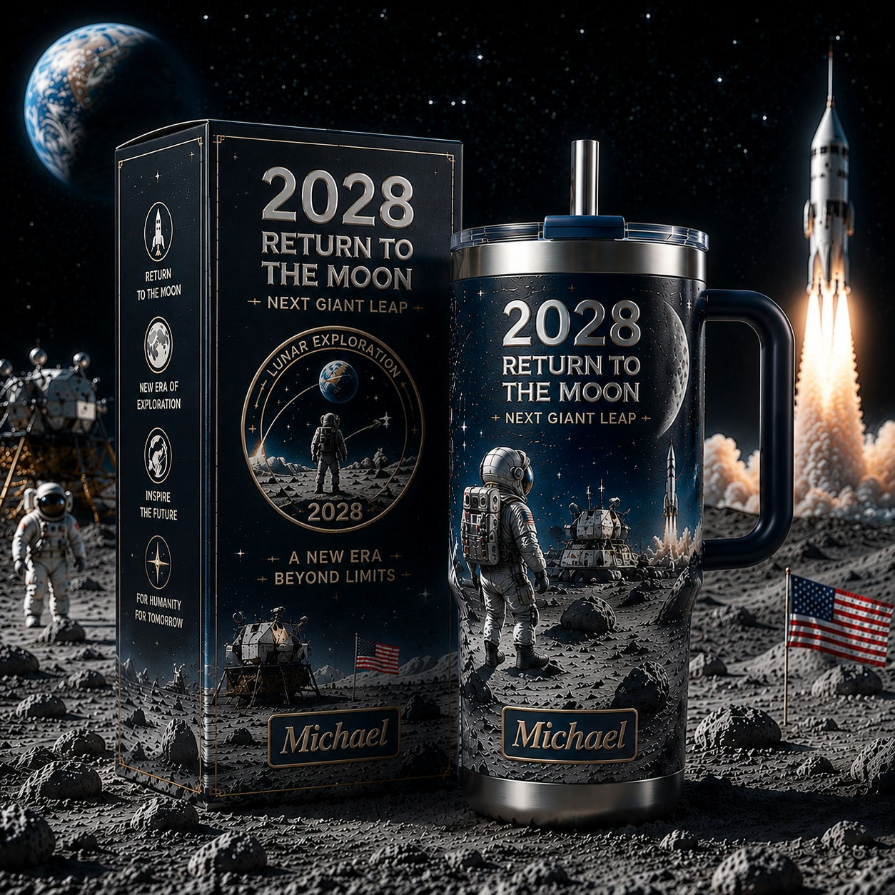 Personalized 2028 Return To The Moon Tumbler 🚀🌙 