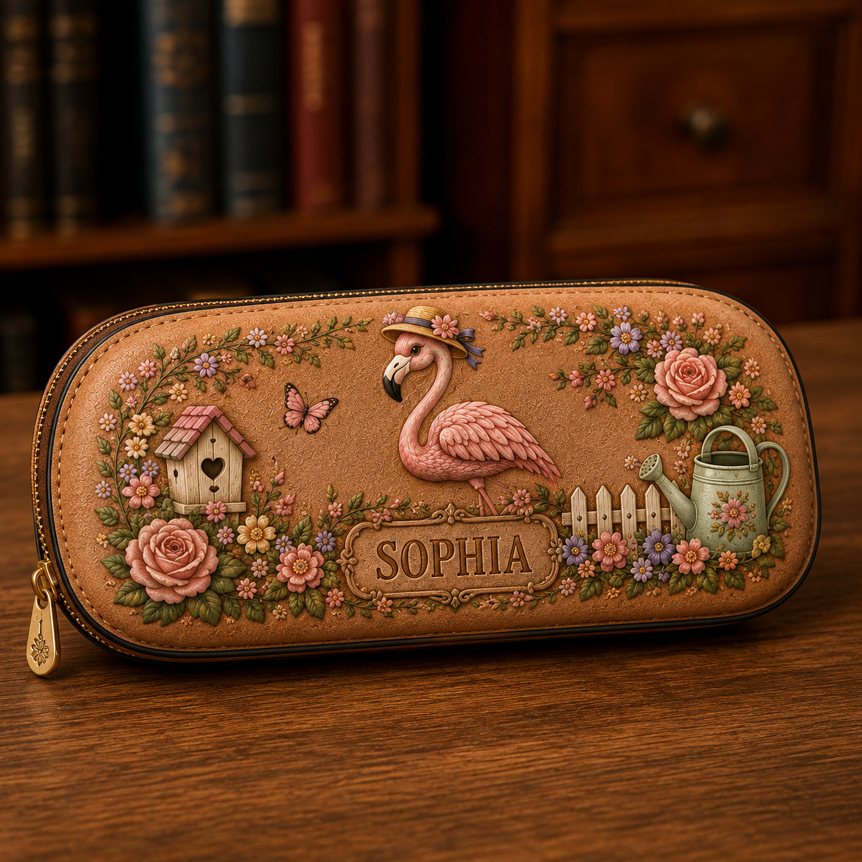 Personalized Vintage Garden Leather Eyeglass Case 🦋🌸