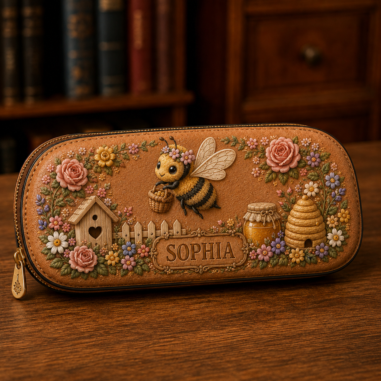 Personalized Vintage Garden Leather Eyeglass Case 🦋🌸