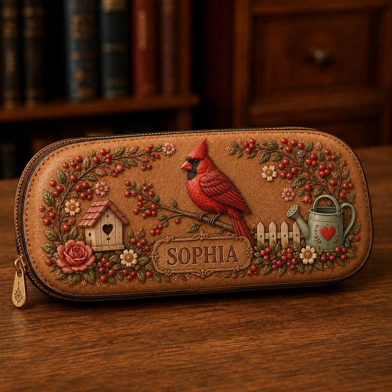 Personalized Vintage Garden Leather Eyeglass Case 🦋🌸