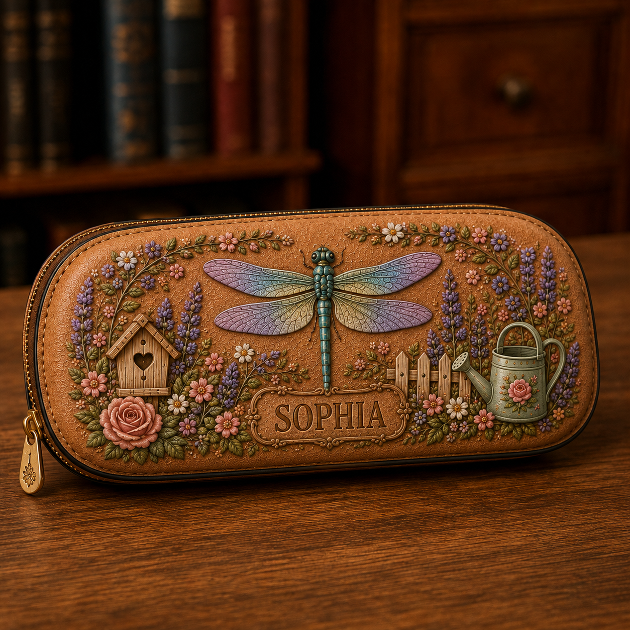 Personalized Vintage Garden Leather Eyeglass Case 🦋🌸