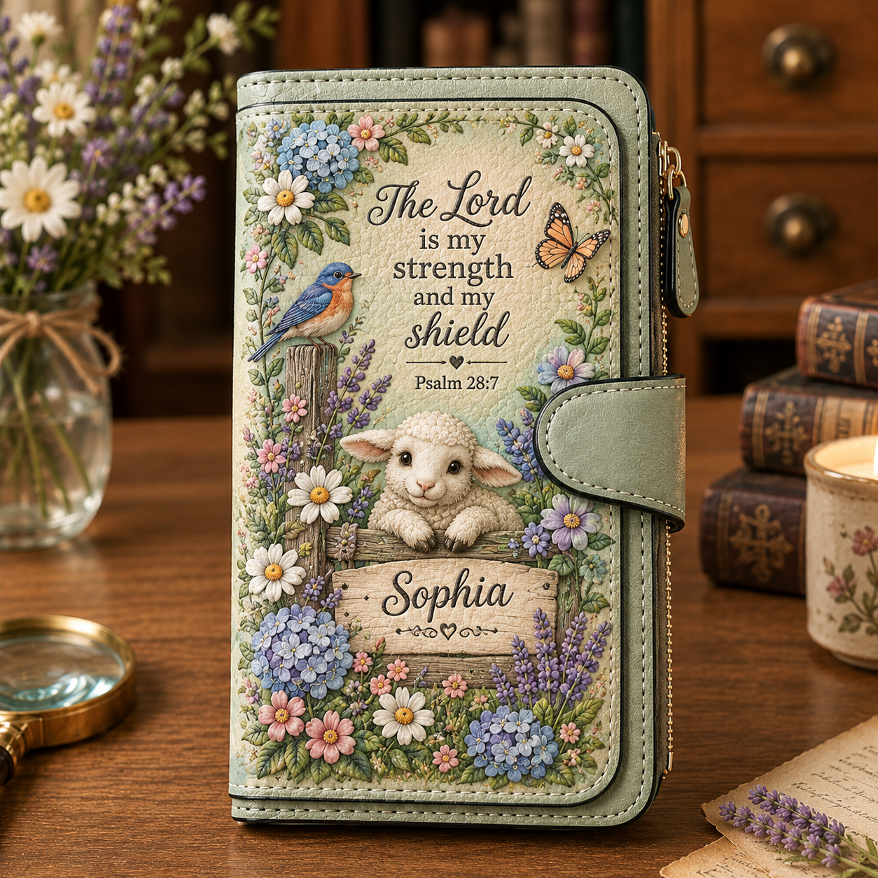📖 Personalized Floral Scripture & Blessing Wallet ✝️💐