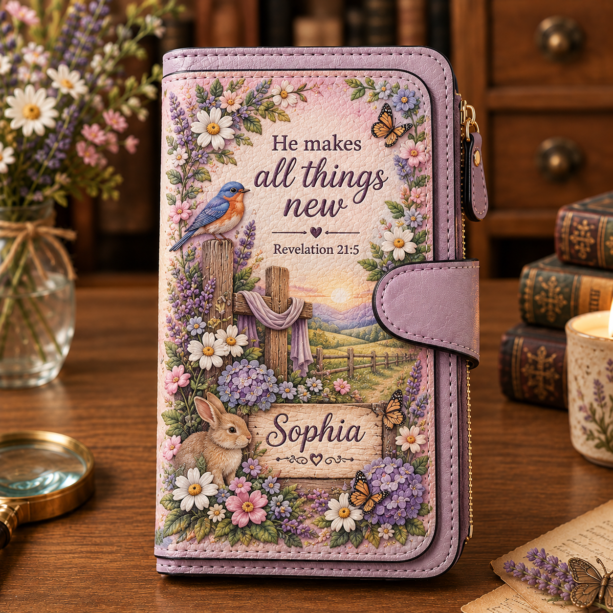 📖 Personalized Floral Scripture & Blessing Wallet ✝️💐