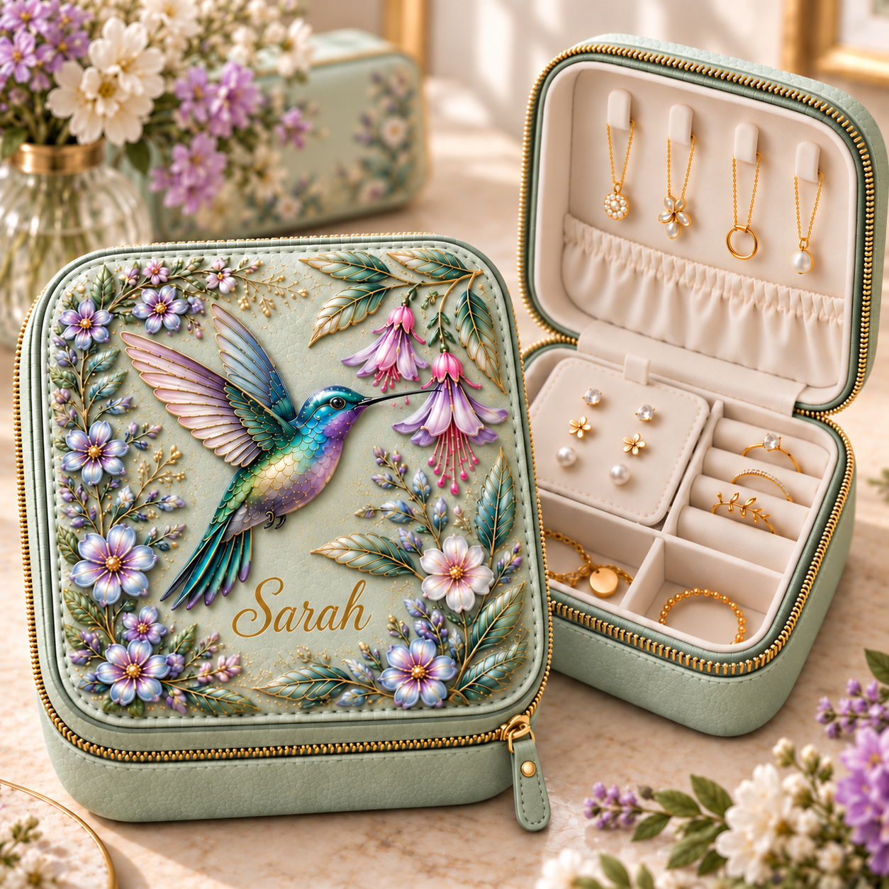 Personalized Nature-Inspired Travel Jewelry Case 🌸✨