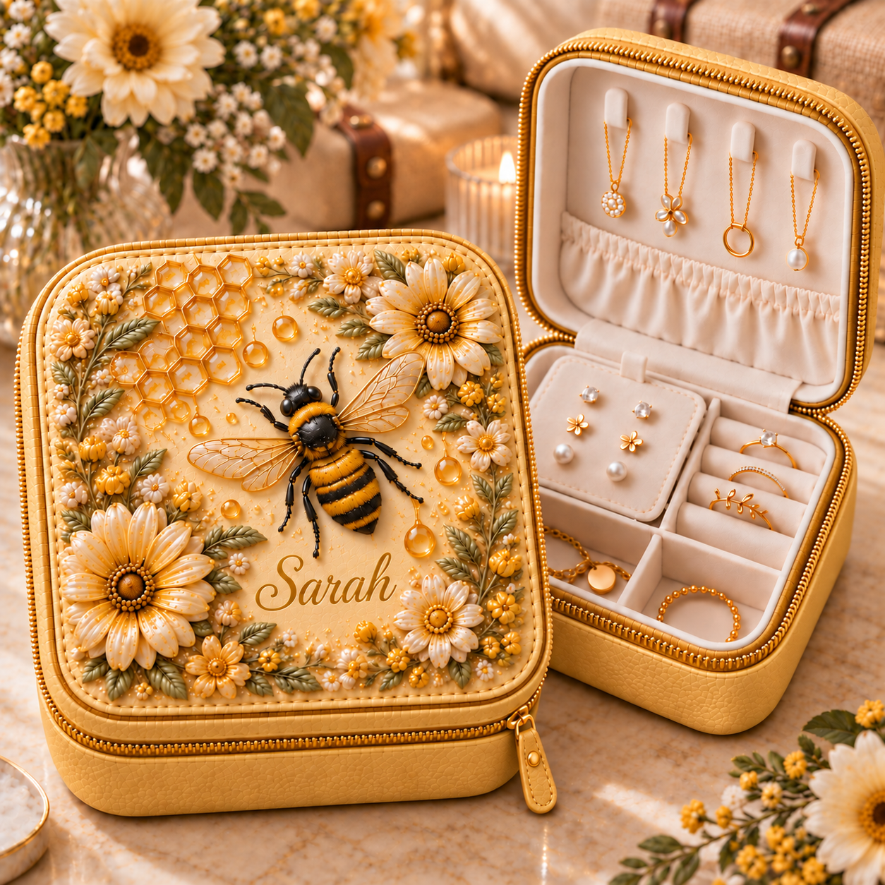 Personalized Nature-Inspired Travel Jewelry Case 🌸✨