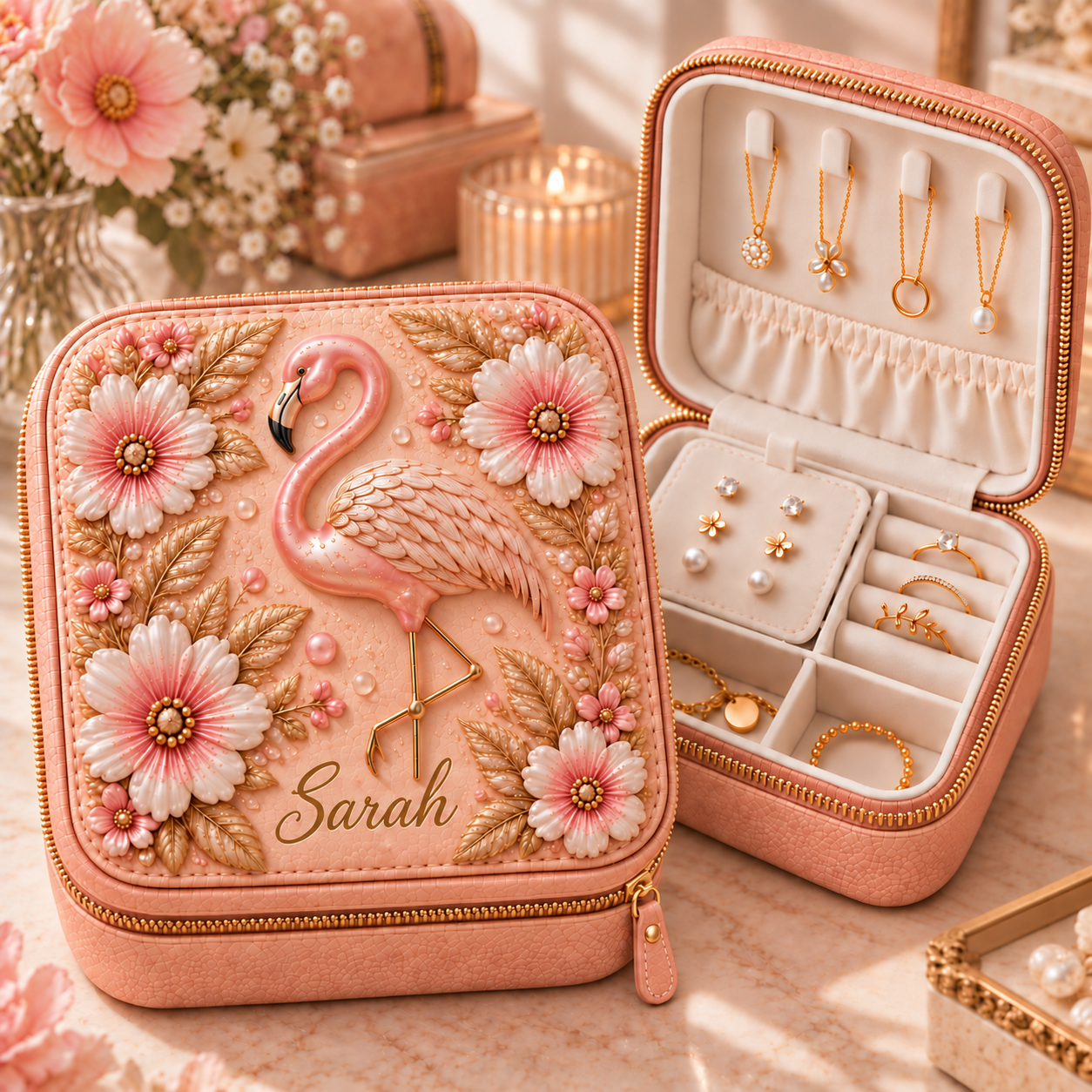Personalized Nature-Inspired Travel Jewelry Case 🌸✨