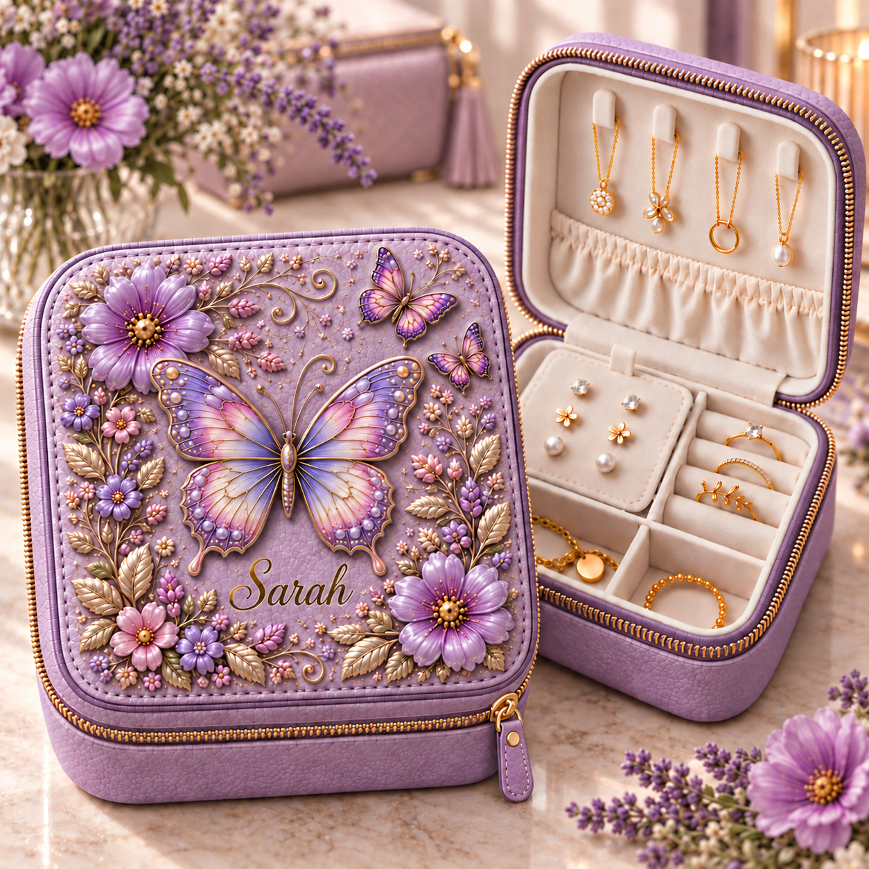 Personalized Nature-Inspired Travel Jewelry Case 🌸✨