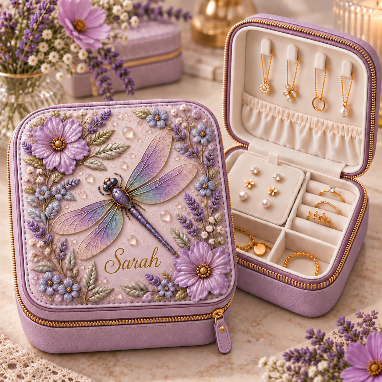 Personalized Nature-Inspired Travel Jewelry Case 🌸✨