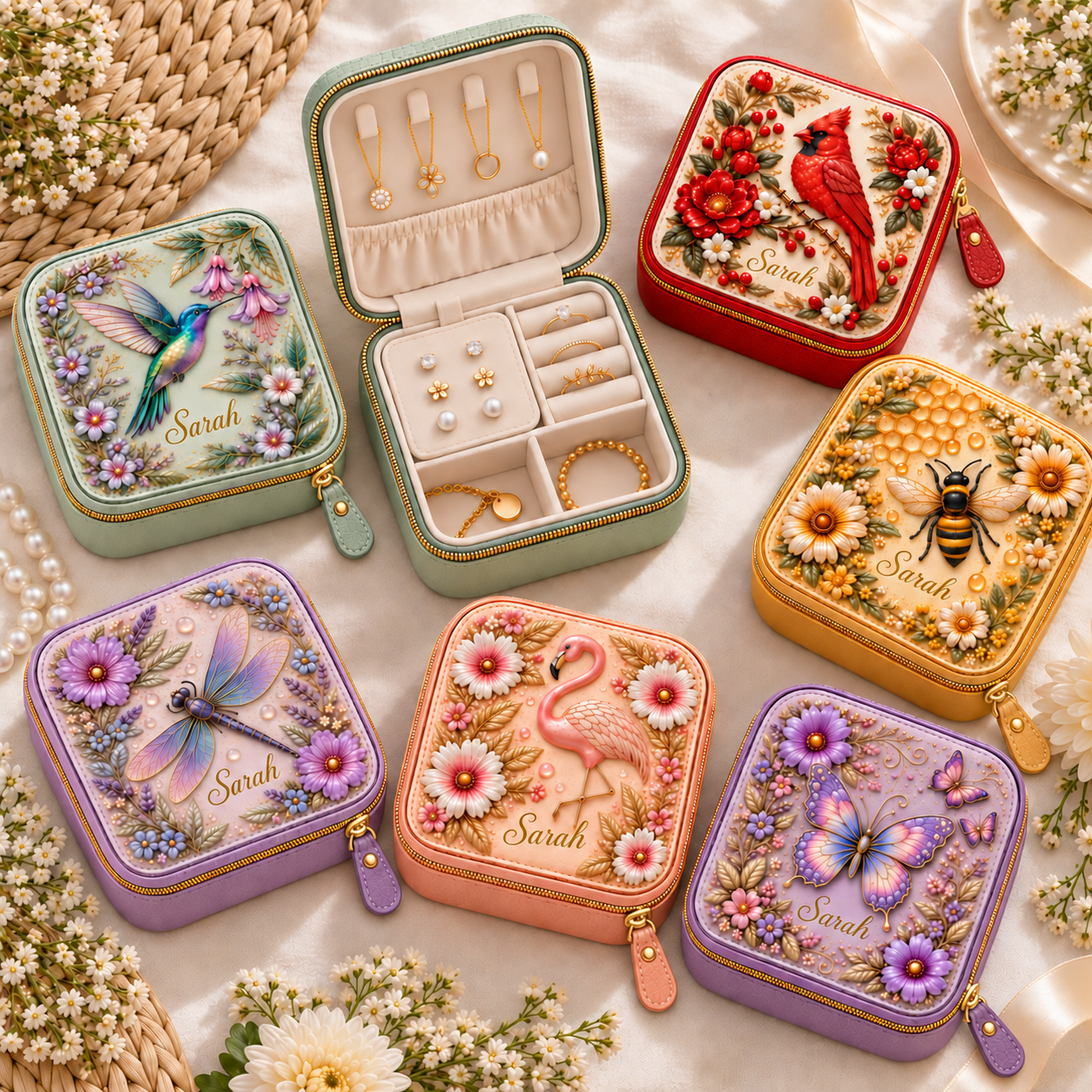 Personalized Nature-Inspired Travel Jewelry Case 🌸✨