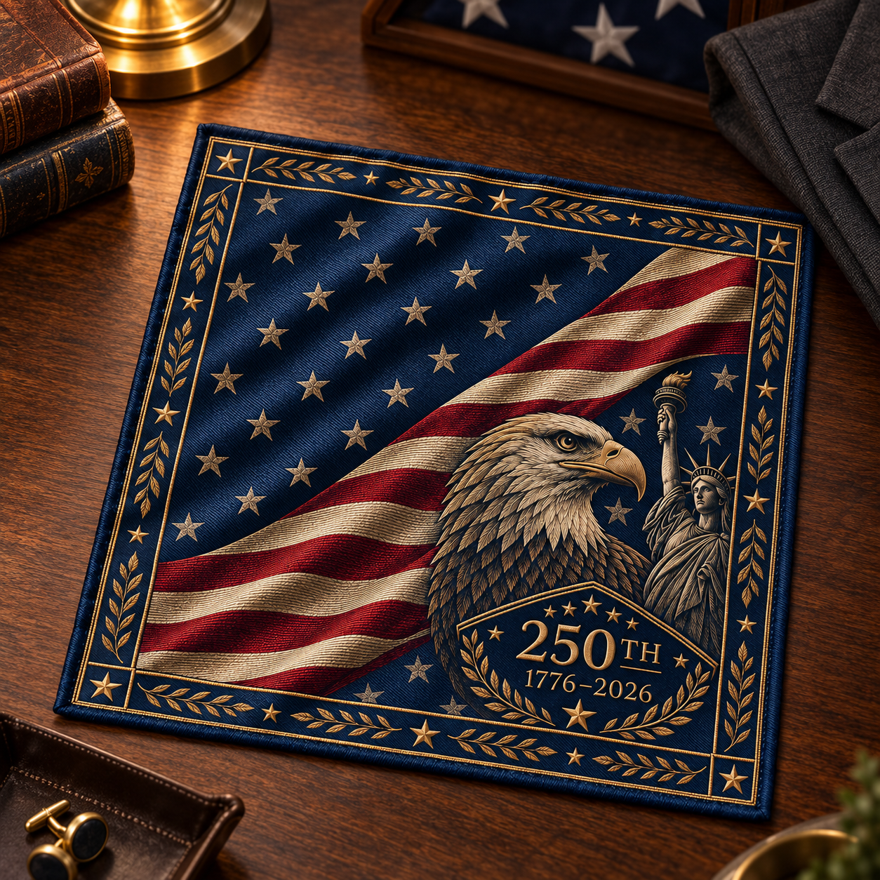 Personalized Patriotic Eagle Necktie & Pocket Square Set 🇺🇸🦅