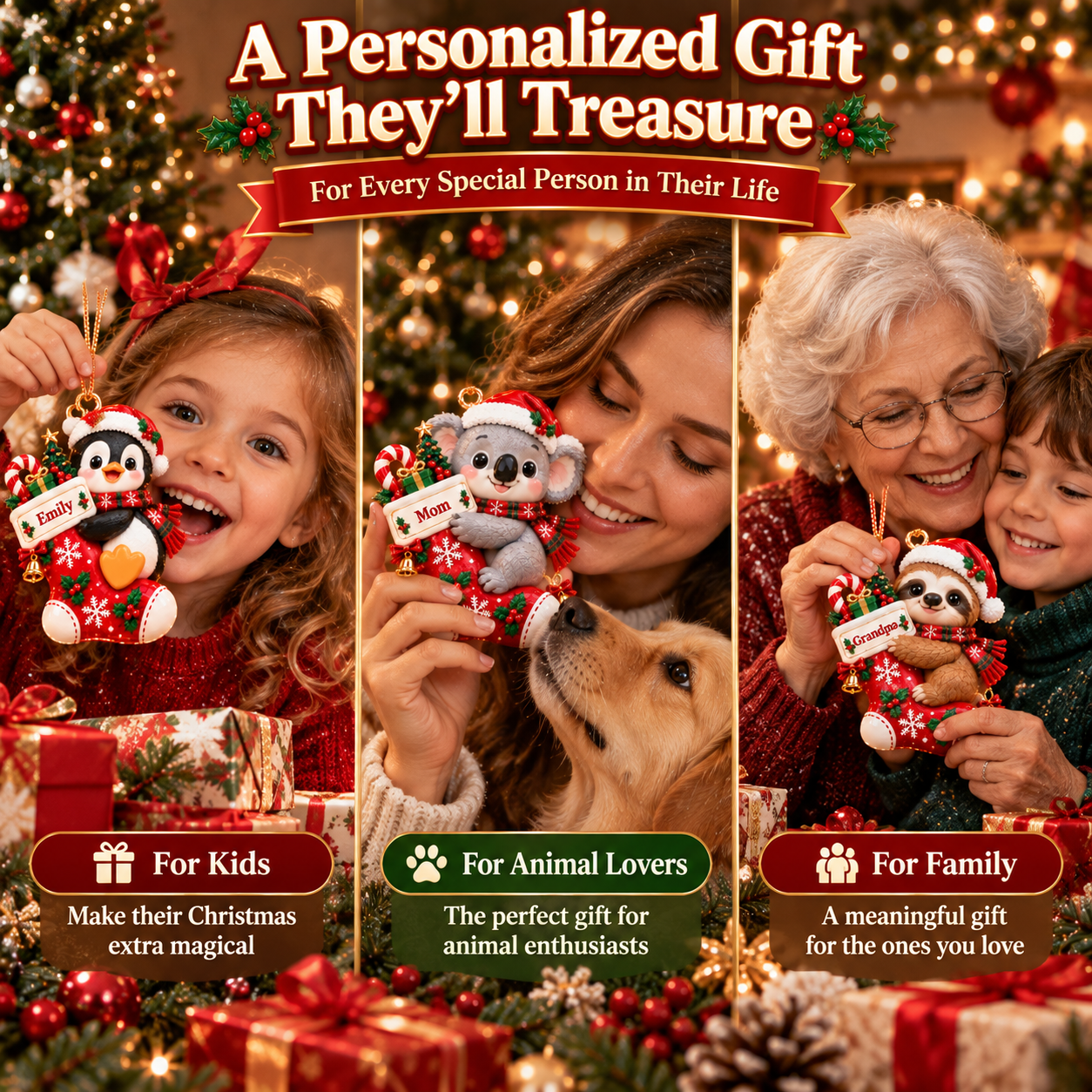 Personalized Christmas Stocking Animal Ornament 🎄🐼