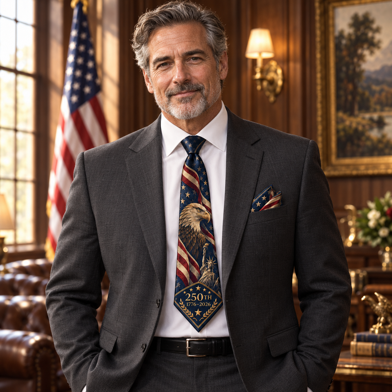 Personalized Patriotic Eagle Necktie & Pocket Square Set 🇺🇸🦅