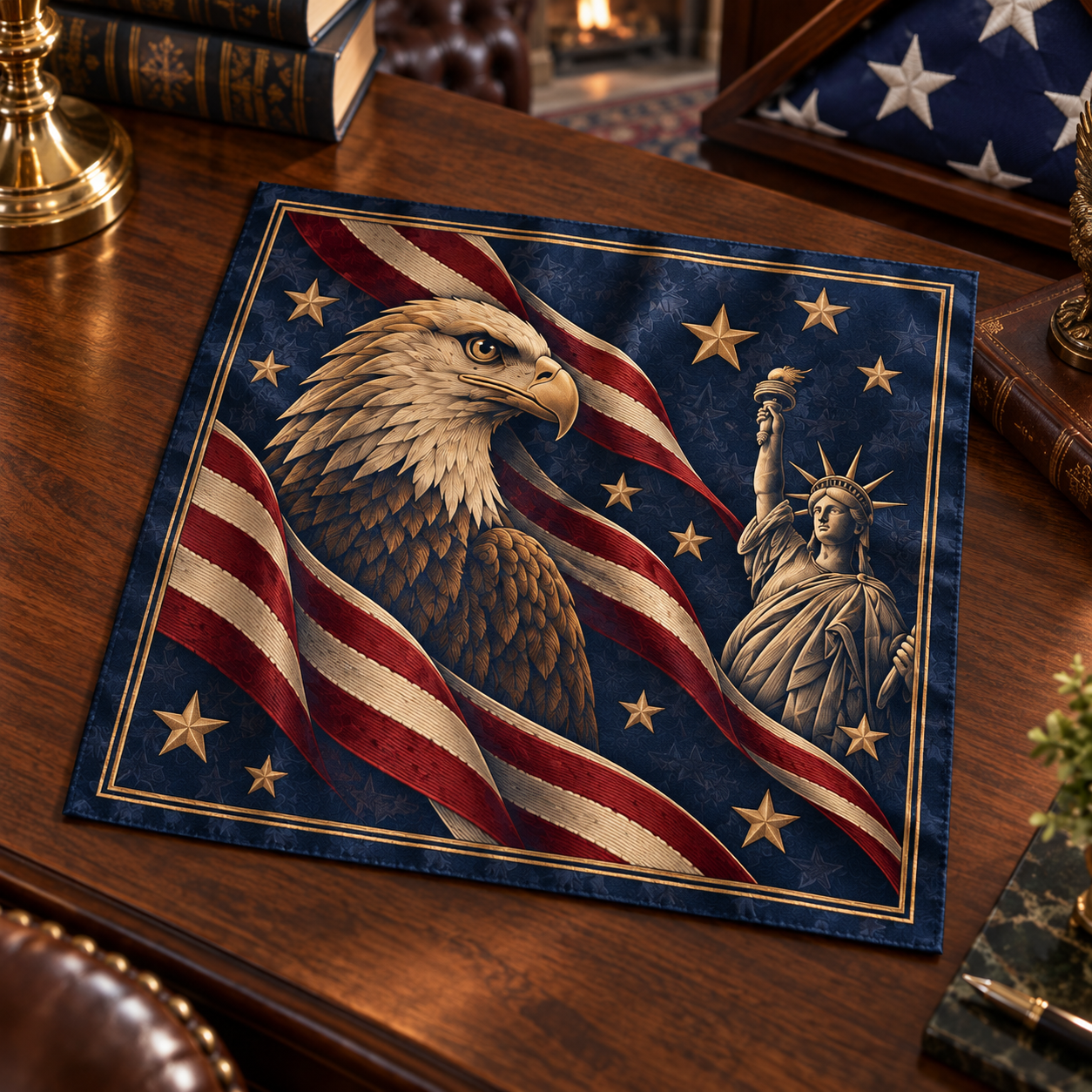 Personalized Patriotic Eagle Necktie & Pocket Square Set 🇺🇸🦅