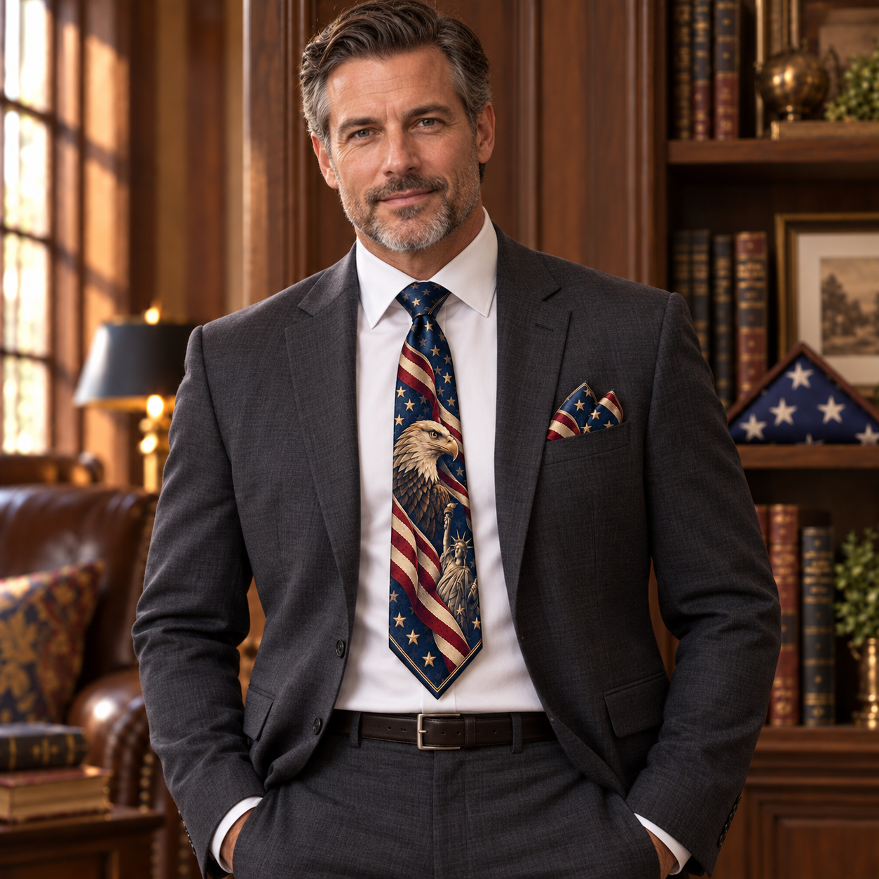 Personalized Patriotic Eagle Necktie & Pocket Square Set 🇺🇸🦅
