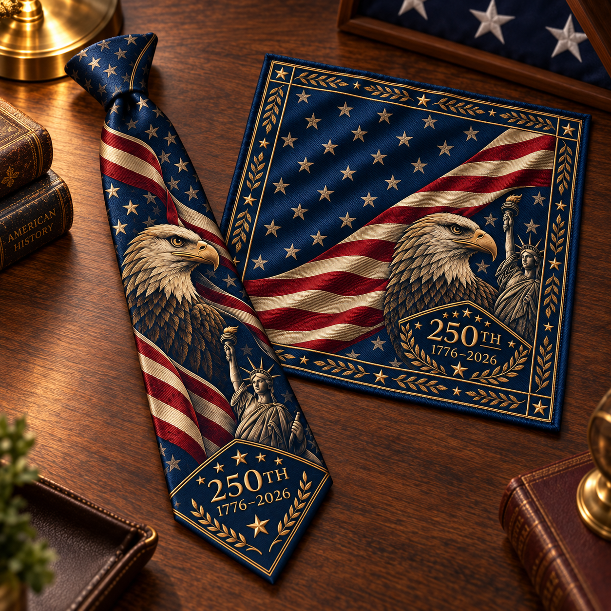 Personalized American Heritage Standard Self-Tie Necktie & Pocket Square Set 🇺🇸🦅