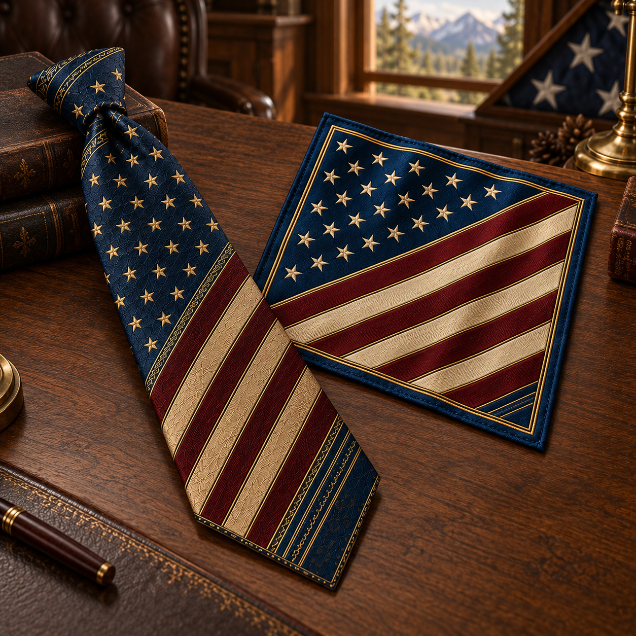 Personalized American Heritage Standard Self-Tie Necktie & Pocket Square Set 🇺🇸🦅