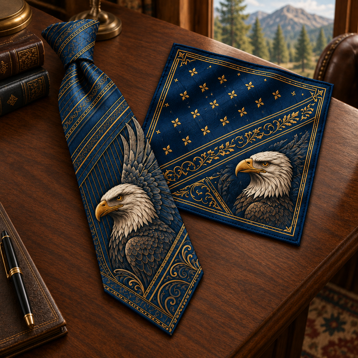 Personalized American Heritage Standard Self-Tie Necktie & Pocket Square Set 🇺🇸🦅