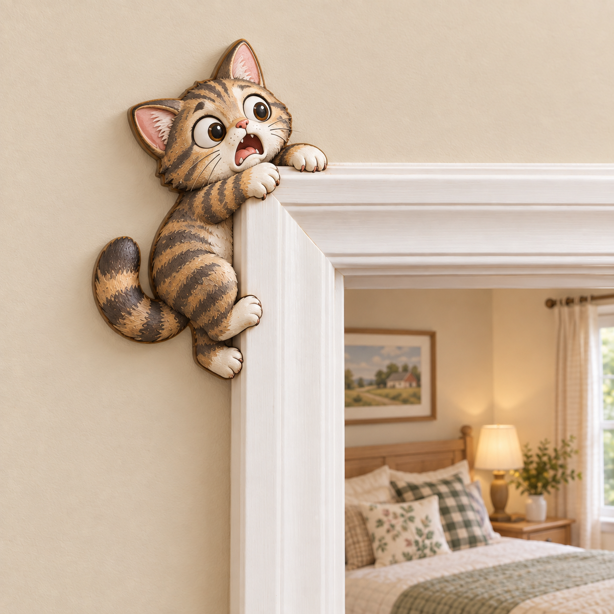 🐱 Cute Tabby Cat Door Frame Decor | 3 Whimsical Resin Cat Ornaments ✨