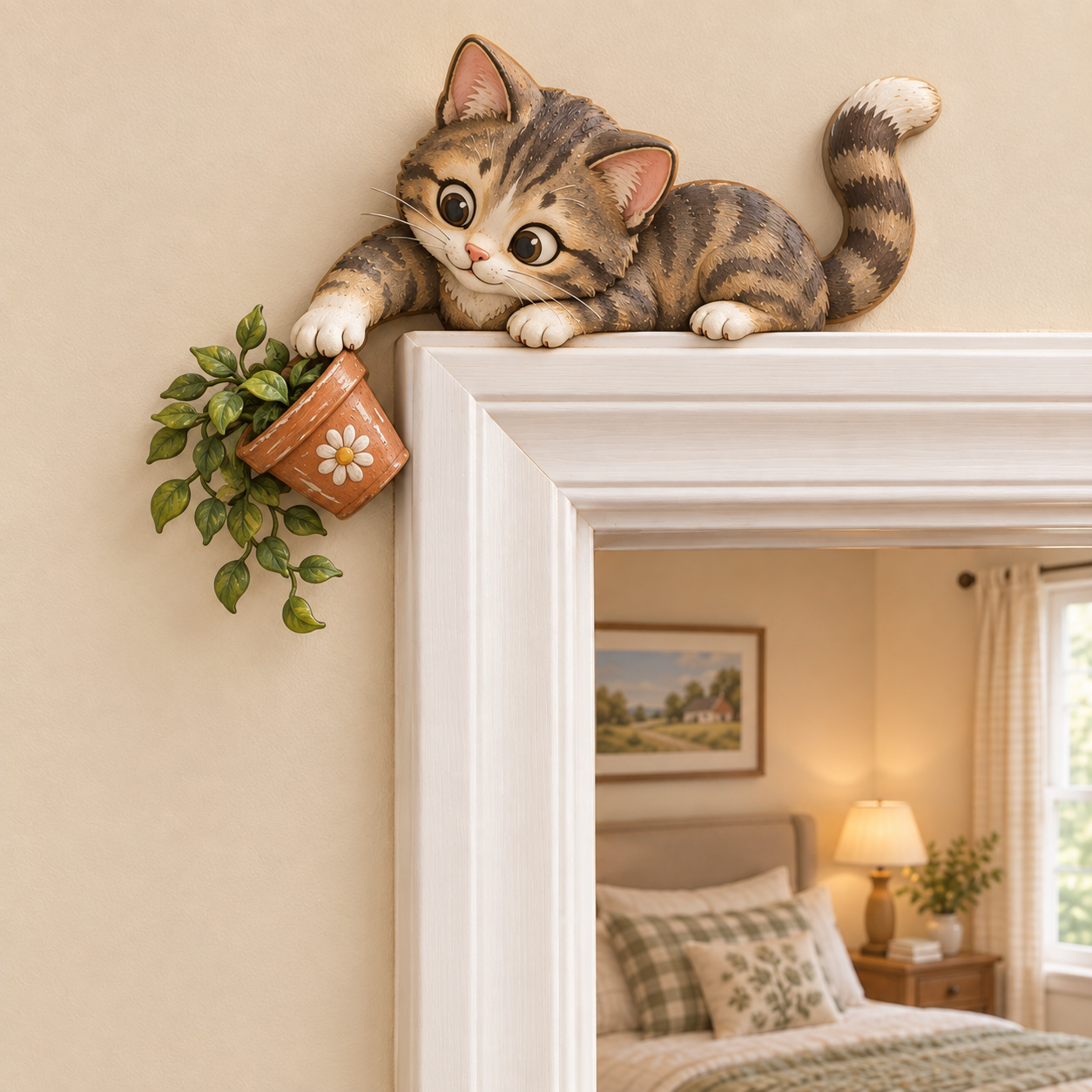 🐱 Cute Tabby Cat Door Frame Decor | 3 Whimsical Resin Cat Ornaments ✨