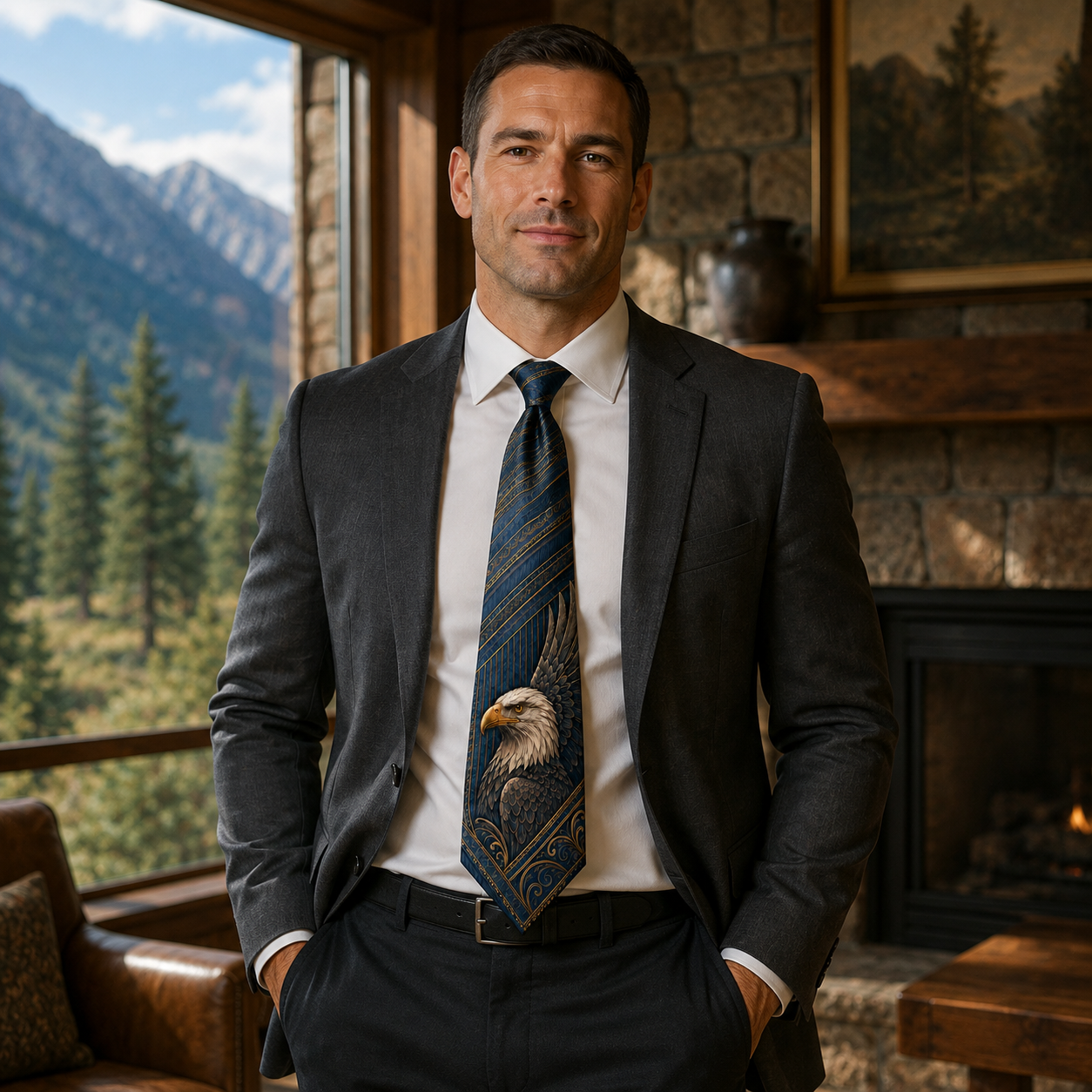 Personalized Patriotic Eagle Necktie & Pocket Square Set 🇺🇸🦅
